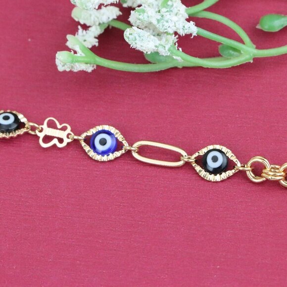 "Evil Eye Charm Rose Gold Bracelet with Butterfly Accent, XPBL1029 - Picture 10 of 12